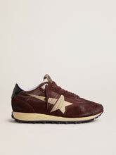 Women's Marathon with burgundy satin upper and platinum leather star