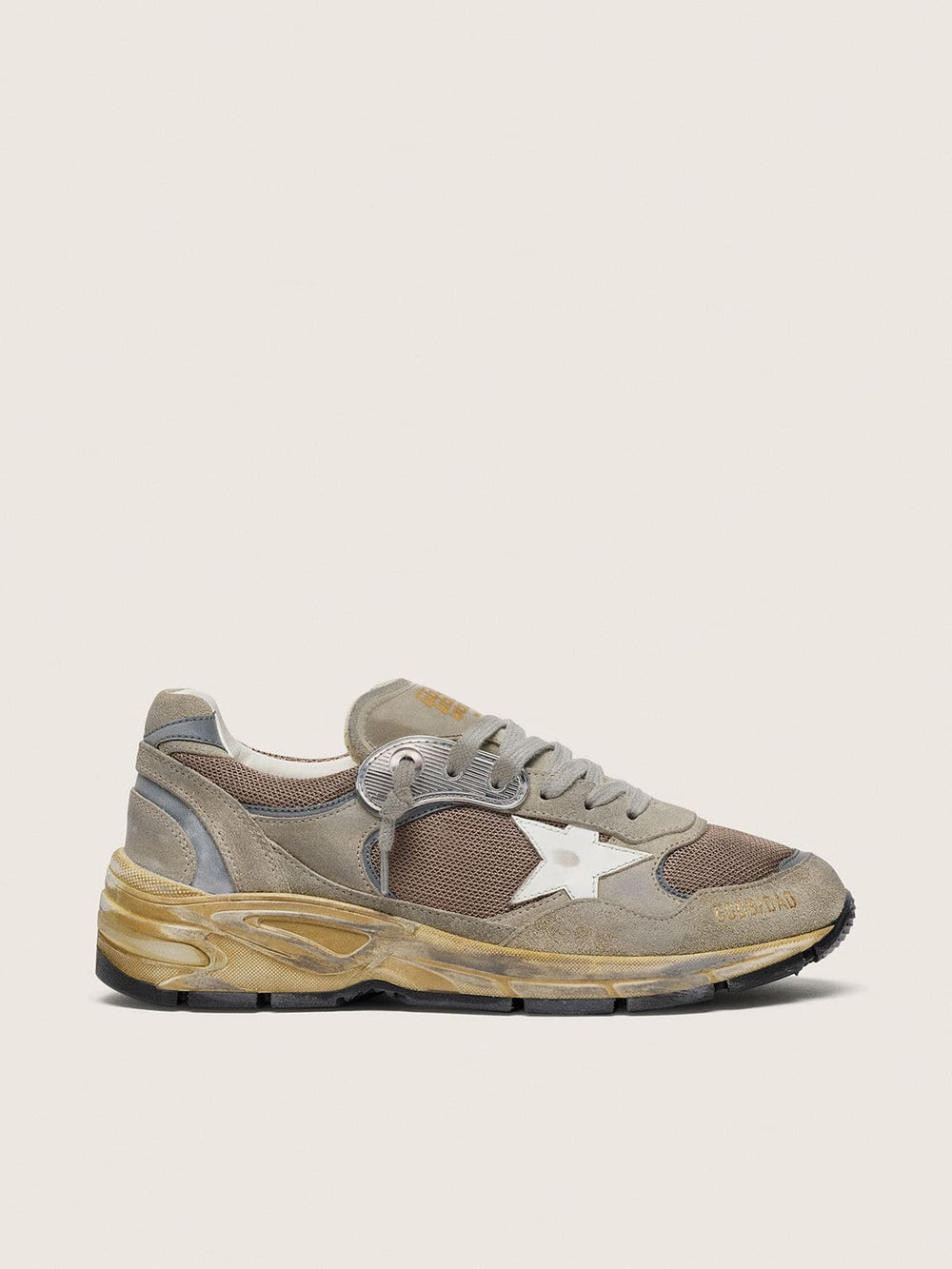 Women's Dad-Star in dove-gray suede and silver mesh with white leather star and suede heel tab