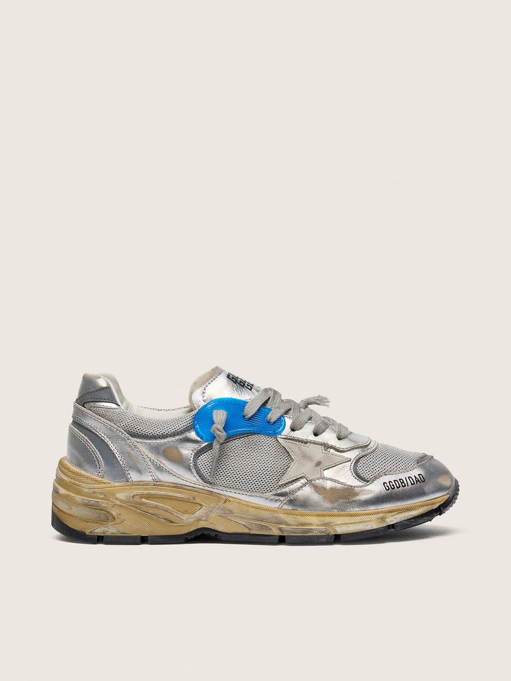 Women's Dad-Star in silver laminated leather and mesh with white leather star and silver heel tab
