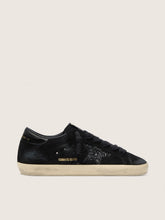 Women's Super-Star LTD in black suede with black glitter star and black leather heel tab