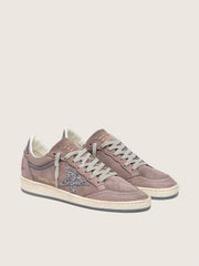 Women's Ball Star in lavender suede with silver glitter star and laminated leather heel tab