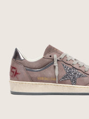 Women's Ball Star in lavender suede with silver glitter star and laminated leather heel tab