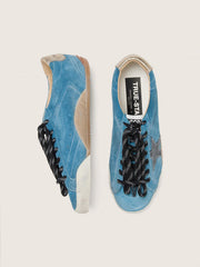 Women's True-Star in teal suede with black star and cream heel tab