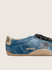 Women's True-Star in teal suede with black star and cream heel tab