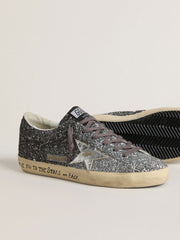 Women's Super Star with glitter upper and silver metallic leather star