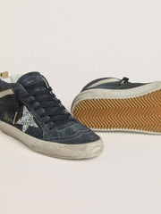 Women's Mid Star in petrol-blue suede with silver glitter star and cotton flash