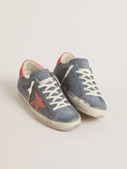 Women's Super Star in blue nubuck with pink suede star and heel tab