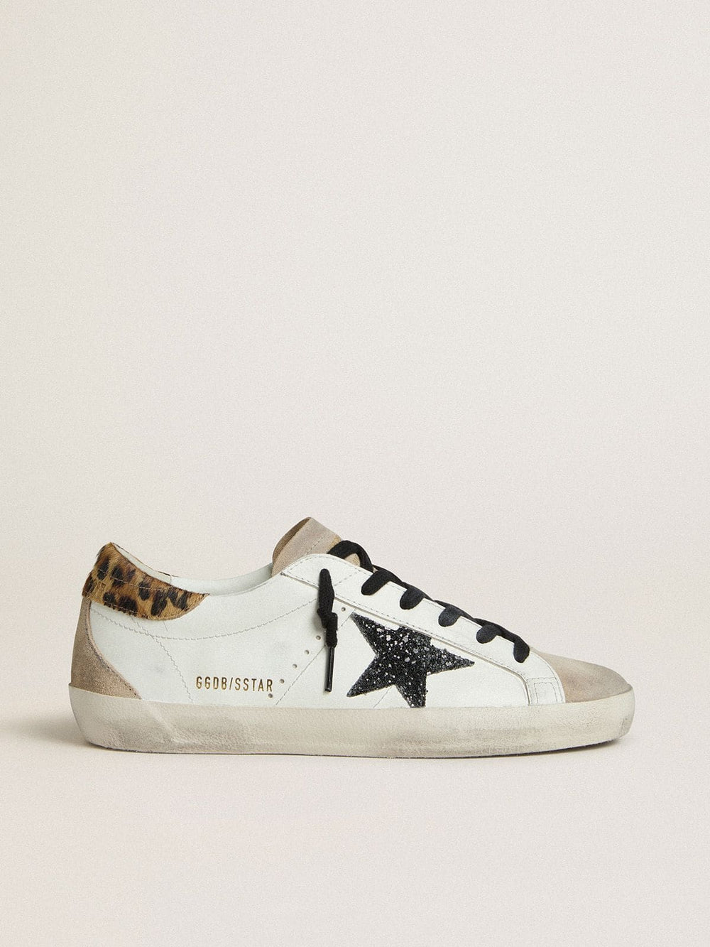 Women's Super-Star with black glitter star and leopard-print pony skin heel tab