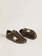 Women’s Super-Star LTD in dark brown leather with cream suede star and studs