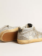 Women’s Mid Star in white and dove-gray suede with Swarovski crystals