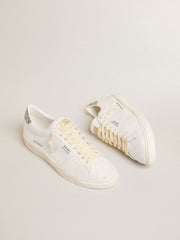 Matchstar in white leather with silver glitter heel tab
