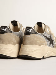 Women's Running Sole in silver glitter and dove gray suede