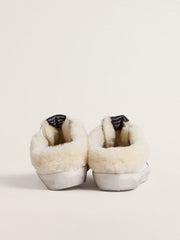 Super-Star Sabots in white leather with shearling lining and silver star