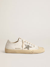 V-Star in white leather with a platinum glitter star