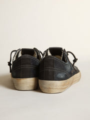 V-Star in midnight-blue denim with black leather star and toe