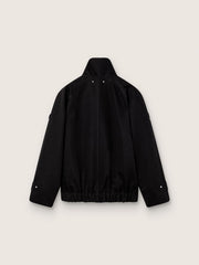 Women’s oversized jacket in black cotton twill with floral sequin embroidery