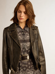 Women’s black leather biker jacket | Golden Goose