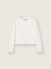 Women’s boxy jacket in bouclé cotton with all-over beads