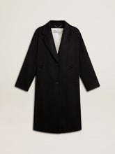 Women's single-breasted black cocoon coat