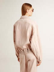 Women's pink dyed denim bomber jacket