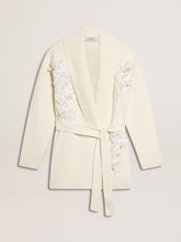 Women's cream-colored cotton cardigan with floral embroidery