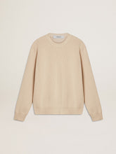 Women's beige sweater with 'Golden' lettering on the back