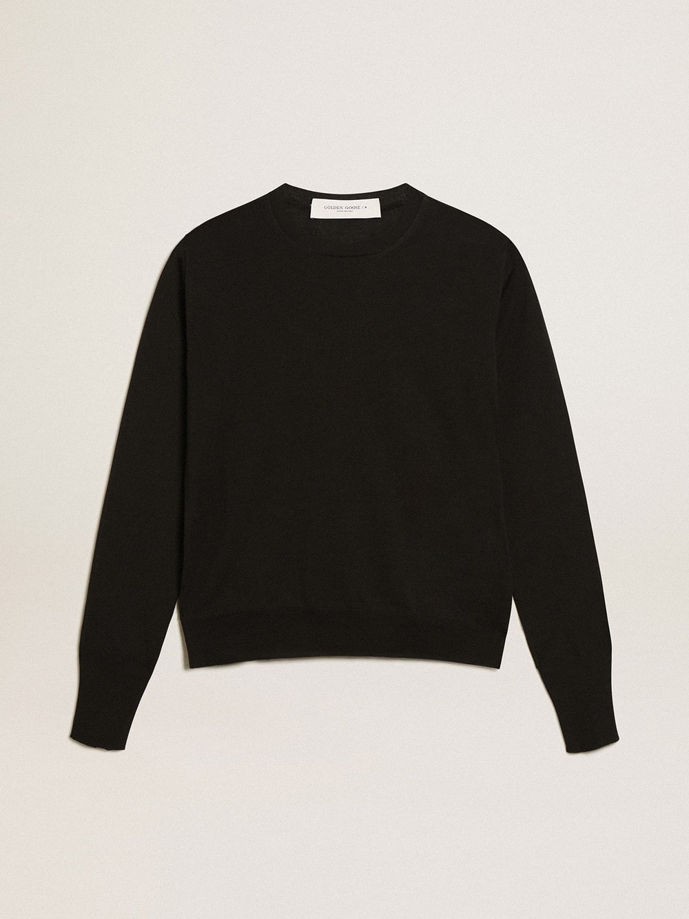 Women's round-neck sweater in black wool