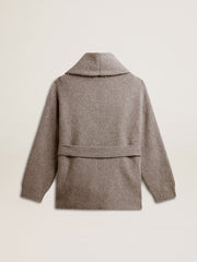 Women's cardigan in gray melange wool with embroidery on the front