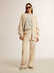 Women's silk and viscose cardigan with pinstripe motif