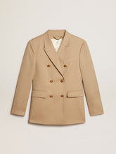 Women’s double-breasted blazer in sand with gold heraldic buttons