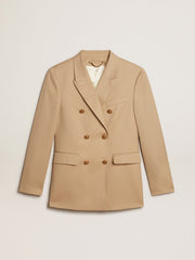 Women’s double-breasted blazer in sand with gold heraldic buttons