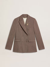 Women's double-breasted blazer in beige chevron wool blend