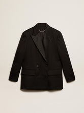 Women’s tuxedo jacket in black wool gabardine