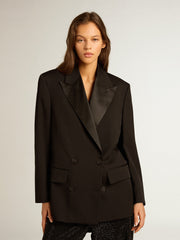 Women’s tuxedo jacket in black wool gabardine