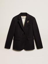 Women’s single-breasted blazer in dark blue wool gabardine