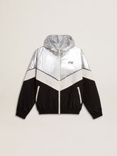 Silver, white and black zippered windproof jacket