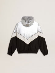 Silver, white and black zippered windproof jacket