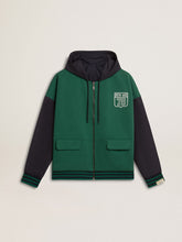 Men's green and blue reversible hooded sweatshirt