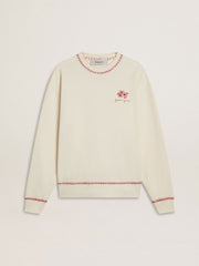 CNY sweatshirt in worn-white cotton with red embroidery