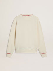 CNY sweatshirt in worn-white cotton with red embroidery