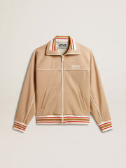 Women’s light beige zipped sweatshirt with white logo