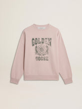 Old rose unisex round neck sweatshirt with green logo print