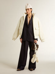 Women’s dark blue tailored trousers with vertical stripe