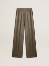Women's green viscose-blend silk pants with floral pattern