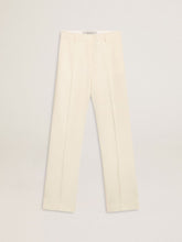Women's loose pants in worn-white tailored fabric