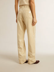Ecru pants with transparent all-over sequins