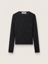 Women's crew-neck sweater with black floral jacquard pattern