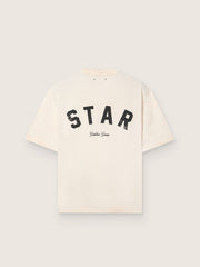 Star unisex cotton T-shirt in vintage white with black print on the back