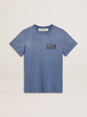 Women's faded light blue T-shirt with print on the chest