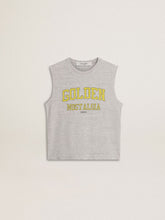 Women's gray sleeveless T-shirt with yellow print